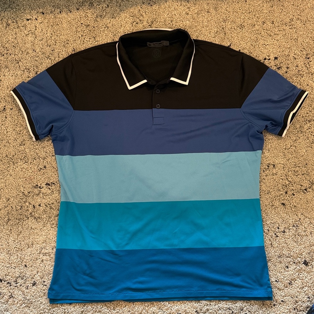 G/FORE Men's Polo Shirt - Black and Blue Stripes